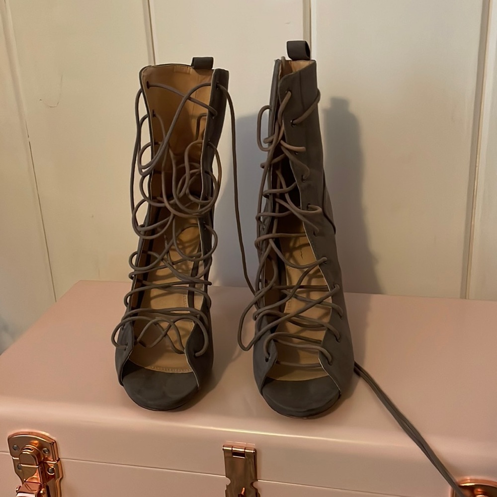 High heel toe up grey stiletto